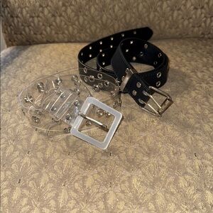 Black and Clear Grommet Belts. Clear is 38”. Black is 41” long